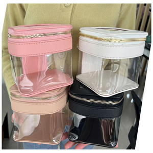 Sac cosmétique en PVC transparent, boîte <span class=keywords><strong>de</strong></span> rangement pour maquillage en cuir PU imperméable, logo personnalisé, organiseur <span class=keywords><strong>de</strong></span> toilette <span class=keywords><strong>de</strong></span> voyage - Product Image 4
