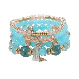 Women's Bohemian Fashion <b>Bracelet</b> Wholesale Agate Chain Tassel Colored Glass Electroplated <b>Crystal</b> Four Pieces Set Gift Made - Product Image 5