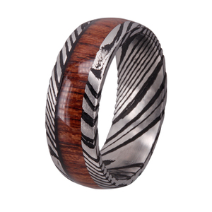 Bague en acier de Damas noir, incrustation bois et <span class=keywords><strong>opale</strong></span> concassée, alliance unique pour homme, bijoux de luxe faits à la main - Product Image 2