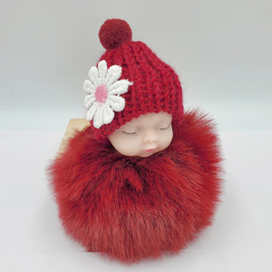 Porte-clés poupée bébé endormi mignon 8CM, pompon en fourrure de lapin, porte-clés bébé, porte-clés de voiture moelleux, breloque de sac, porte-clés poupée en peluche - Product Image 6