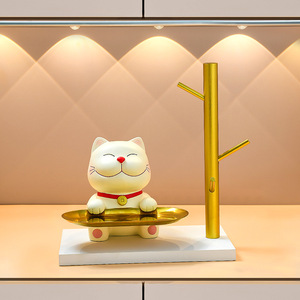 Lucky Cat Storage Tray Resin Cartoon Style Jewelry Organizer Home Decoration Gift - Product Image 4