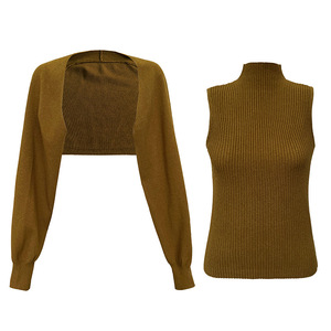 Frauen Roll kragen weste Stricks chal Strickjacke Herbst Frauen Zweiteilige Pullover Set - Product Image 6