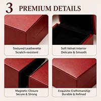 Coffret à bijoux élégant en similicuir rouge JMjermyn JM-004BS avec doublure en velours pour bague, collier, demande en mariage, anniversaire, emballage