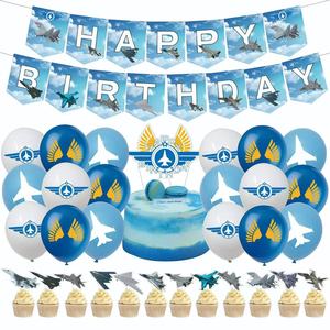 Decoración para Fiesta de Cumpleaños de Piloto de Combate: Banderas Colgantes, Guirnaldas, Adornos para Cupcakes de la Fuerza Aérea, Adorno para Pastel, Globos de Látex Impresos - Product Image 1