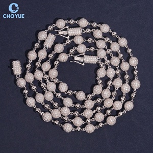 Cadena de Eslabones Cubanos de Plata 925 Sólida con Cuentas de 8mm y Moissanita, Chapada en Rodio, Joyería Hip Hop Iced Out - Product Image 5