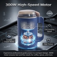 Moulin à épices électrique 300W, moteur haute vitesse, 8 lames, bol en acier inoxydable 304, commande à une touche pour café, noix, céréales
