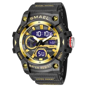 Smael 8086นาฬิกากีฬาคุณภาพสูงมีสไตล์นาฬิกาข้อมือดิจิตอลแบบสองเวลาสำหรับนักประดาน้ำของผู้ชายกลางแจ้งกันน้ำ