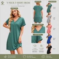Robe T-shirt d'été personnalisée à manches courtes et col en V respirante pour femme, en jersey tricoté décontracté, avec encolure à bordure et poignets retroussés, disponible en plus de 5 couleurs