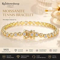 Bracelet tennis en argent sterling S925 plaqué or avec moissanite, couleur D, bracelet perlé en moissanite ronde, bijoux fins pour femmes, cadeau