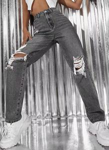 <span class=keywords><strong>Gris</strong></span> <span class=keywords><strong>clair</strong></span> bleu respirant simple confortable élégant taille moyenne femmes <span class=keywords><strong>jean</strong></span> jambe droite Baggy Denim déchiré lavé décontracté - Product Image 6