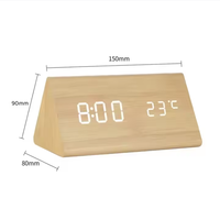 Reloj electrónico multifuncional de madera de bambú, pantalla Digital LED, tiempo/temperatura, modo Dual, estructura Triangular estable para
