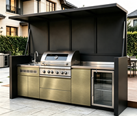 Cuisine extérieure moderne sur mesure en gros, îlot barbecue en acier inoxydable, résistant aux intempéries, certifié E0 CE CARB P2, usine OEM