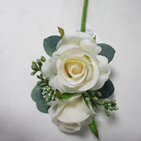 Ensemble de boutonnières et corsages de luxe en soie blanche pour mariage, mariée, marié, bal de promo, événement formel, décoration, ensemble de boutonnières et corsages blancs