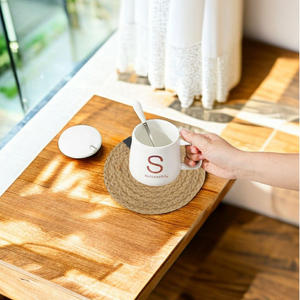 Coaster table mat heat-resistant frame hand-woven jute and <b>linen</b> round drink coaster cotton <b>linen</b> table placemat - Product Image 2
