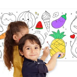 Rollo de pegatinas de pared OEM de 300cm de largo, papel de dibujo para colorear para niños, rollo de comida, fiesta, rollos de pintura repasables para niños