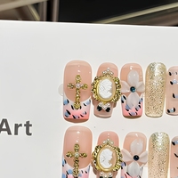 Ongles artificiels faits à la main, forme amande, couvrance totale, 10 pièces avec colle pour doigts