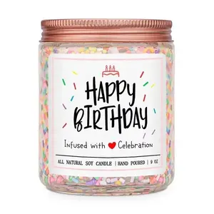Hot-selling Handmade Soy Wax Birthday Cake Candles Creative Confetti Candy Needle Glass Jar Scented Candles