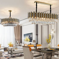 Nouveau Style design américain k9 cristal suspension pièces rectangle luxe Led lustres noirs pour salon