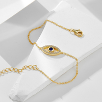 Mlluki Joyería al por Mayor, Pulsera de Plata de Ley 925 Chapada en Oro de 14K con Circonita Azul Simple y Ojo Turco