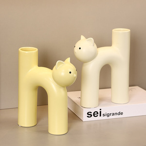 Jarrón de Cerámica con Forma de Gato, Estilo Moderno y Minimalista, Decoración de Escritorio, Pequeño Contenedor para Flores - Product Image 1