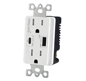 USB wall outlet 15A 125V with 2 ports Type A Type C quick charge QC PD USB Receptacle plug, 4.8A,TR USB Outlet, UL