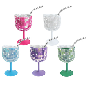 Calice da Vino Scintillante da 4oz con Strass, Cannuccia e Coperchio, Mini Bicchiere in Acciaio Inox per Bar Boutique, Spedizione Rapida - Product Image 5