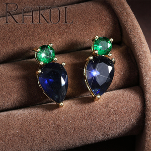 Rakol ต่างหูแฟชั่น EP5455หลากสีหยดน้ำตุ้มหูเพทายสีฟ้าสีเขียวเครื่องประดับสำหรับงานแต่งงาน - Product Image 4