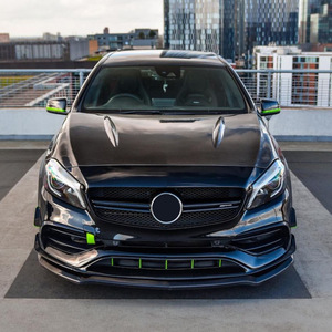 Amp-Z Front Lip <b>Splitter</b> For Mercedes-Benz A-Class W176 A200 A260 A45 AMG 2013-2018 Piano Black Carbon Fiber Texture - Product Image 2