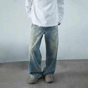 Pantalones vaqueros apilados para <span class=keywords><strong>hombre</strong></span>, largos, ajustados, negros, rasgados, estilo streetwear, proveedor de cubrecalzados de hip hop - Product Image 2