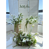 Groene, witte en blauwe bruidsbloemarrangementen, hortensia's, kunstmatige bruids Calla lelies, Anthurium bloemen, tafeldecoratie