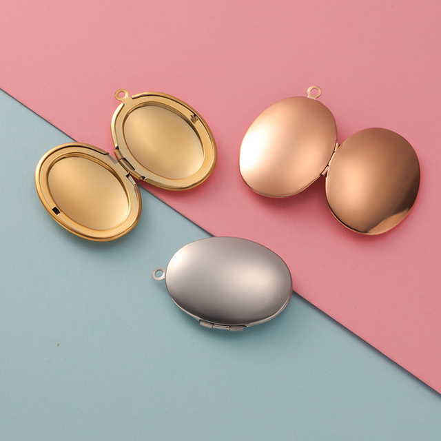 Stainless Steel Gold PVD Plated Oval Locket Charm Accessories Titanium Steel Blank Pattern Oval Photo Locket Jewelry Fitting
