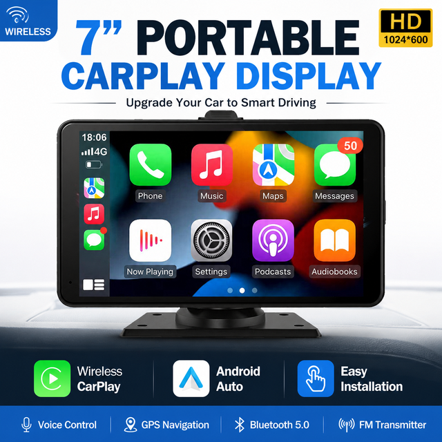 7 Inch Portable Wireless CarPlay Screen Android Auto Car Multimedia Player GPS Navigation Touch Screen for Car Upgrade