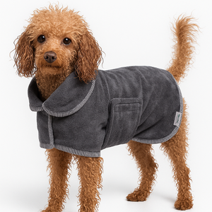 Ready to Ship Double Layer Grey Microfiber Dog Bathrobe Made in Turkey <b>Fast</b>-<b>Drying</b> & Super Soft for Pets - Product Image 1