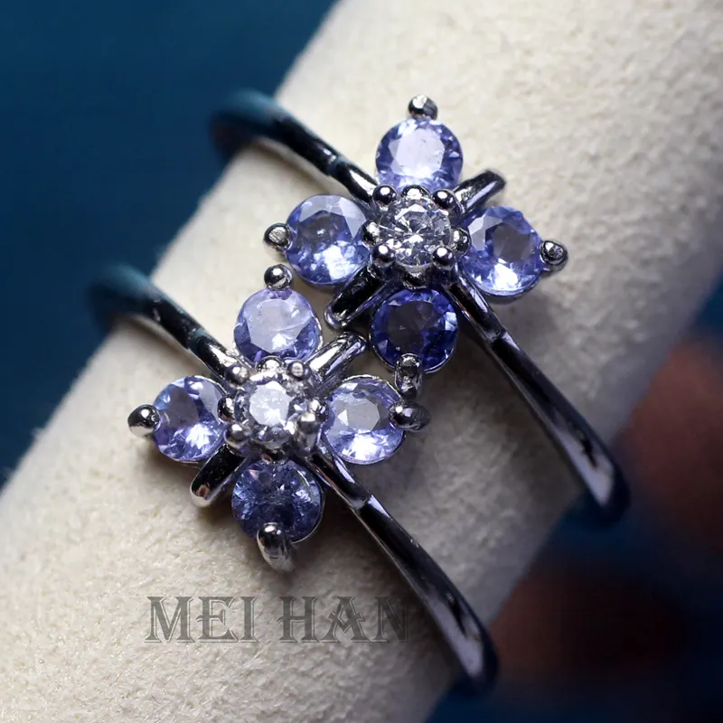 Meihan 925ดอกบ๊วย Tanzanite ธรรมชาติปรับได้แหวนตัดอัญมณีสำหรับผู้หญิงเป็นของขวัญ