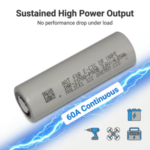 Batterie lithium-ion haute performance EU 60A INR21700-P50B 3.6V 5000mAh, charge rapide 5C pour EVTOL et hypercars de course - Product Image 4
