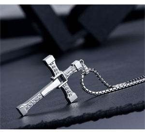 Männer Frauen Modeschmuck Geschwindigkeit und Leidenschaft 8 Custom Silber Edelstahl Kreuz Halskette - Product Image 2