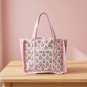Sac fourre-tout pliable en coton matelassé indien fait main, style bohème, avec fermeture éclair, écologique, couleur unie, design spacieux - Product Image 3