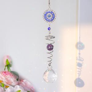Attrape-soleil en cristal œil protecteur, carillon éolien <span class=keywords><strong>7</strong></span> <span class=keywords><strong>chakras</strong></span>, prisme suspendu pour fenêtre, jardin et décoration intérieure - Product Image 5