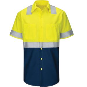 Haute visibilité conçu sur mesure hommes bleu profond à manches courtes vêtements de travail chemise Bangladesh usine exportation imprimé vestes uniforme - Product Image 6