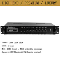 Amplificateur de sonorisation PA 4/5/6 zones 70V 100V, équipement audio commercial pour hôtel, école, restaurant avec télécommande numérique