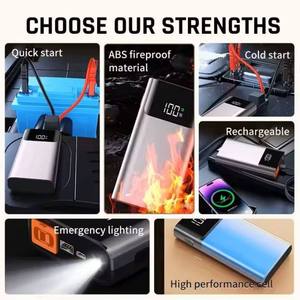 Démarreur de <span class=keywords><strong>voiture</strong></span> portable 12V avec <span class=keywords><strong>batterie</strong></span> au lithium 10000mAh, lampe torche LED et crête de 1500A – <span class=keywords><strong>Batterie</strong></span> de secours pour démarrage d'urgence - Product Image 4
