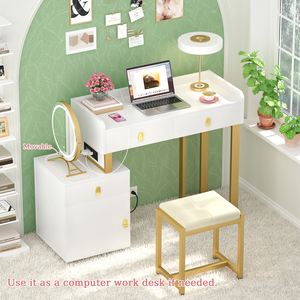 Moderno Espejo <span class=keywords><strong>de</strong></span> Maquillaje Multifuncional <span class=keywords><strong>de</strong></span> Madera con Luz LED Ajustable, Ecológico, con 3 Espacios <span class=keywords><strong>de</strong></span> Almacenamiento, para Baño o Comedor - Product Image 3