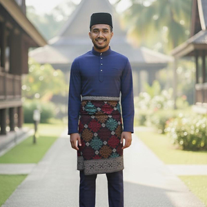 Kilang OEM Jahit Pukal Borong Baju Melayu Azul Marino Cekak Musang Producción de Marca Privada Diseñador Personalizado Marca Pukal - Product Image 2