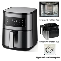 Freidora de Aire Digital de 6.5L, 1500W, de Acero Inoxidable, con Ventana Visible y Pantalla Táctil, para Uso Doméstico y Hotelero