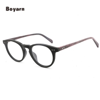 Boyarn usine lentille transparente personnalisé unisexe lunettes Oem acétate bois Grain lecteur rond Prescription myopie lunettes cadre