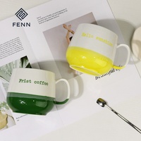 Mug à café en céramique personnalisé avec logo FENN, 450 ml, grand ventre, mug en porcelaine pour couple européen, durable et réutilisable