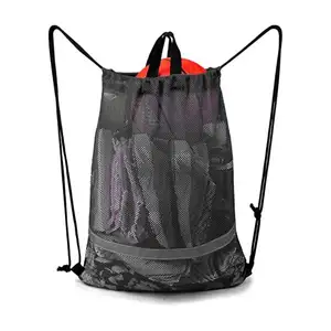 Custom Backpack Reusable Printing Logo Large Sports Soccer Golf Ball Mesh Drawstring Backpack Bag Sports Ball Mesh Bag