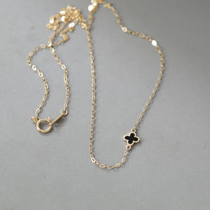 卸売 14Kゴールド ジュエリー 韓国風 ミニ 精巧 四つ葉のクローバー チャーム 14Kゴールド ペンダント ネックレス 女性用 - Product Image 1