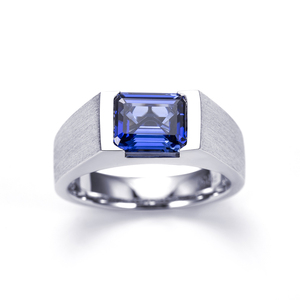 Bague en or blanc PT950 avec diamant de laboratoire et saphir pour femmes, Messi Jewelry MSR-1544 - Product Image 1