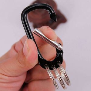 <b>Custom</b> LOGO Safety Spring Hook Carabiner Keychain Aluminum Alloy D Shape Multifunction Clip with 3 <b>Key</b> <b>Rings</b> Eco-friendly - Product Image 3